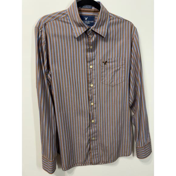 American Eagle Outfitters-Button Down Shirt Brown Casual Preppy Y2K Mens Medium - Picture 1 of 9